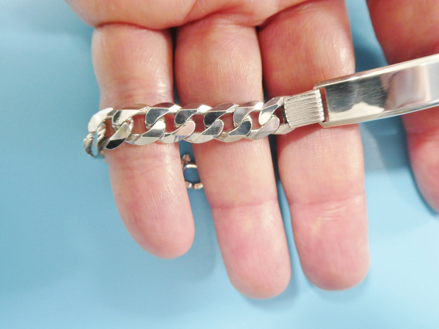 8.5 inch real 925 sterling silver solid curb men ID bracelet