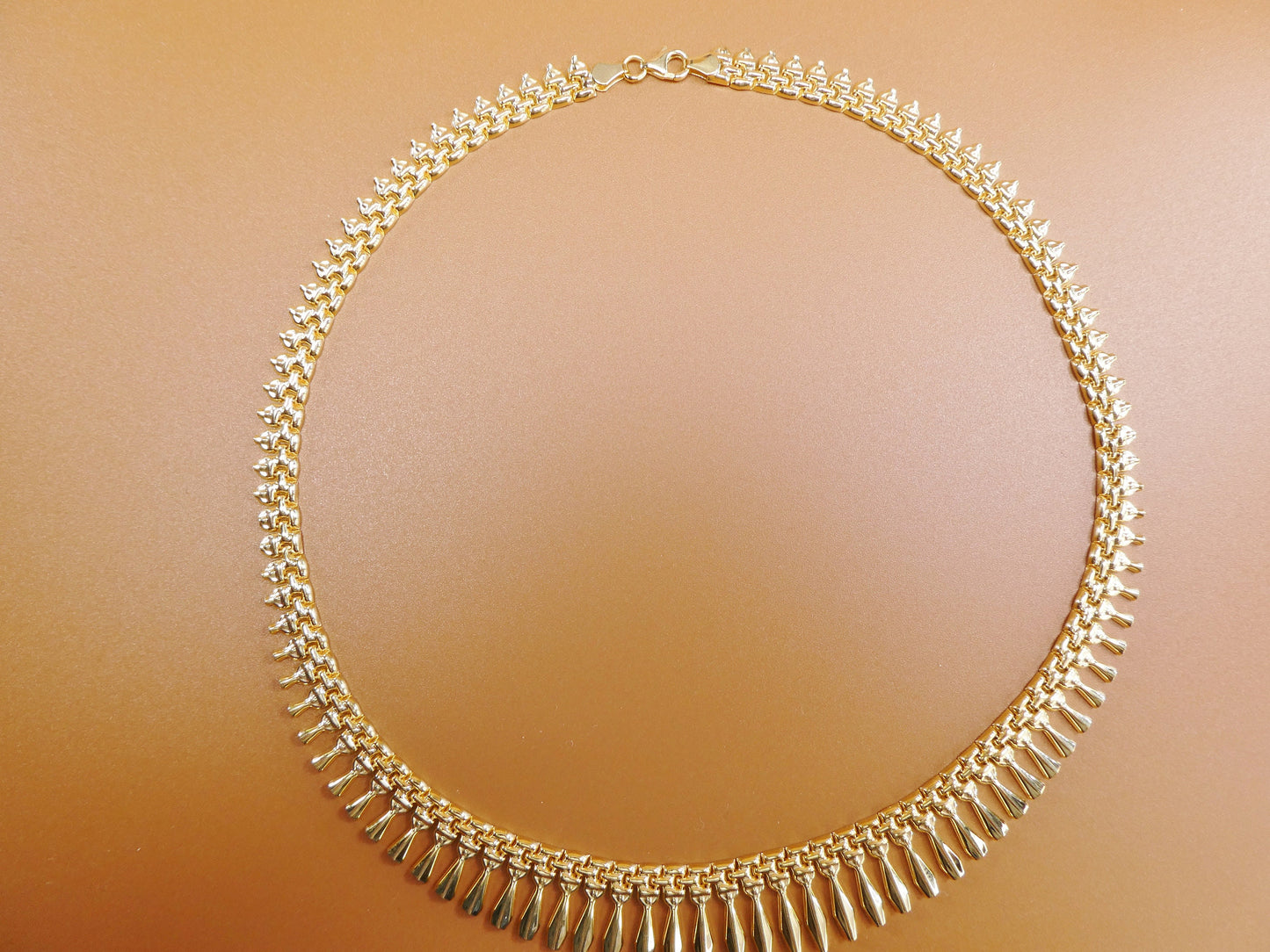 14k yellow gold tone color Cleopatra necklace over real 925 sterling silver