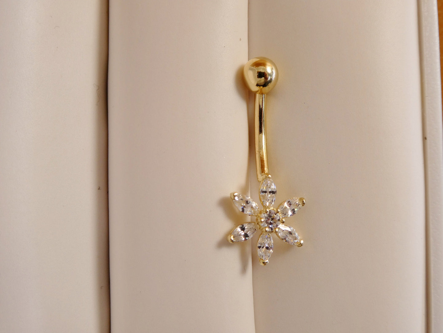 14k real solid yellow gold flower belly button ring piercing
