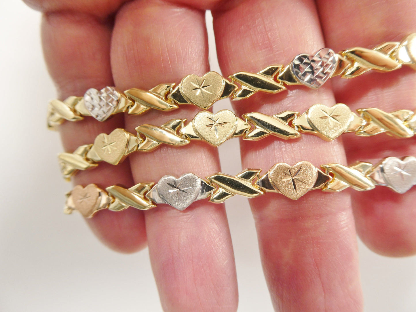 10k real solid yellow gold xo heart 7 inch bracelet
