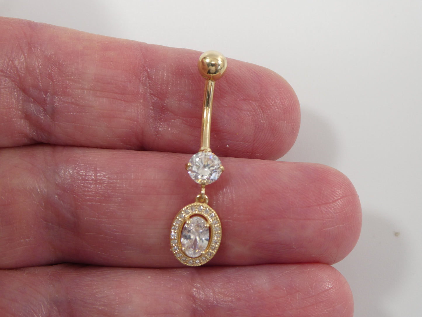 14k real solid yellow gold high polish oval shape belly button ring piercing