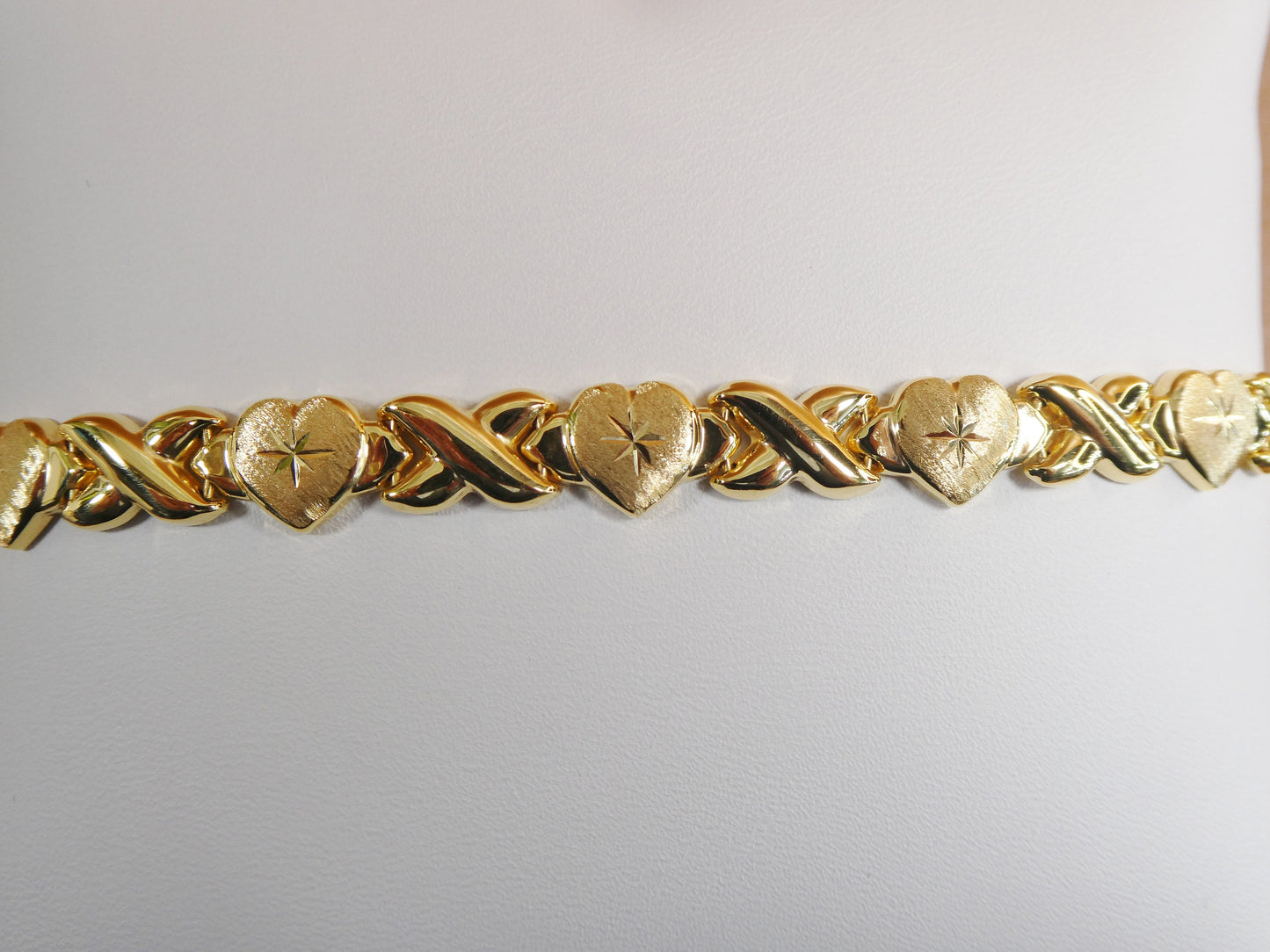 6.5 / 7 / 8 / 10 inch xoxo heart stampato bracelet all yellow tone 14k yellow gold color finish over real 925 sterling silver