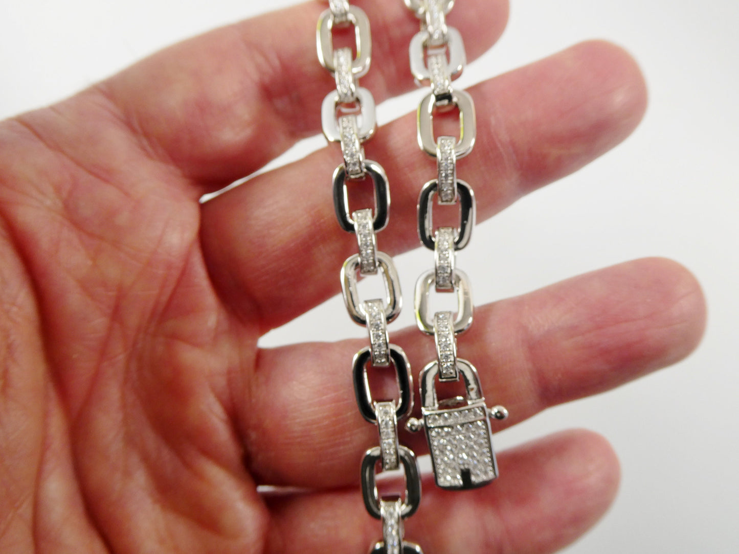 8mm real 925 sterling silver 7/ 8 inch solid paperclip bracelet 14k white gold finish