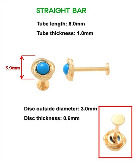14k real solid yellow gold cartilage turquoise body ring piercing