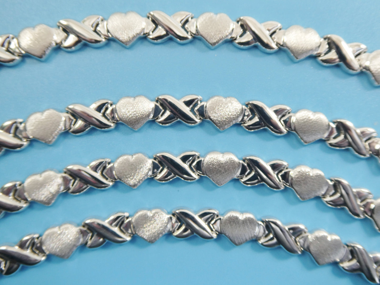 REAL 925 STERLING SILVER 6.5 / 7 / 8 / 10 inch xoxo satin heart super high polish bracelet