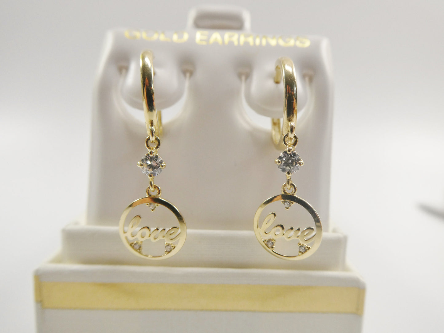 10k real yellow gold love dangle plain huggie earring