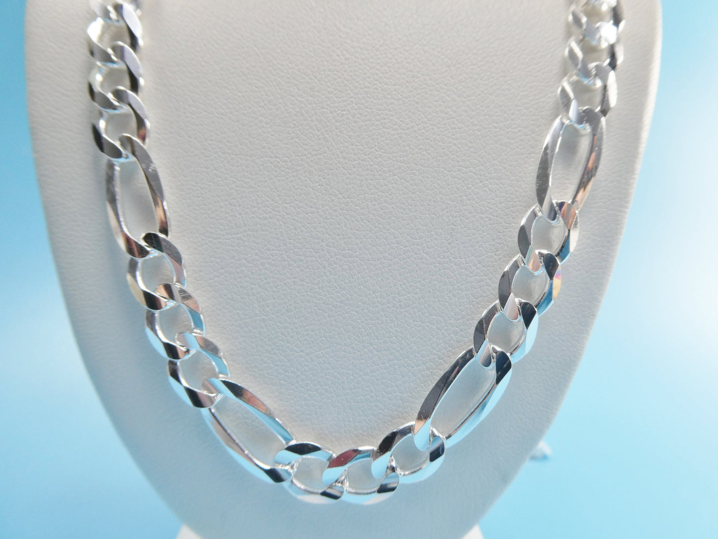 real 925 sterling silver 7.5mm Italian concave figaro solid chain lobster lock clasp