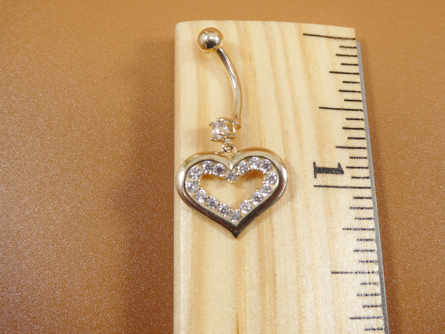 14k real solid yellow gold heart dangling belly ring
