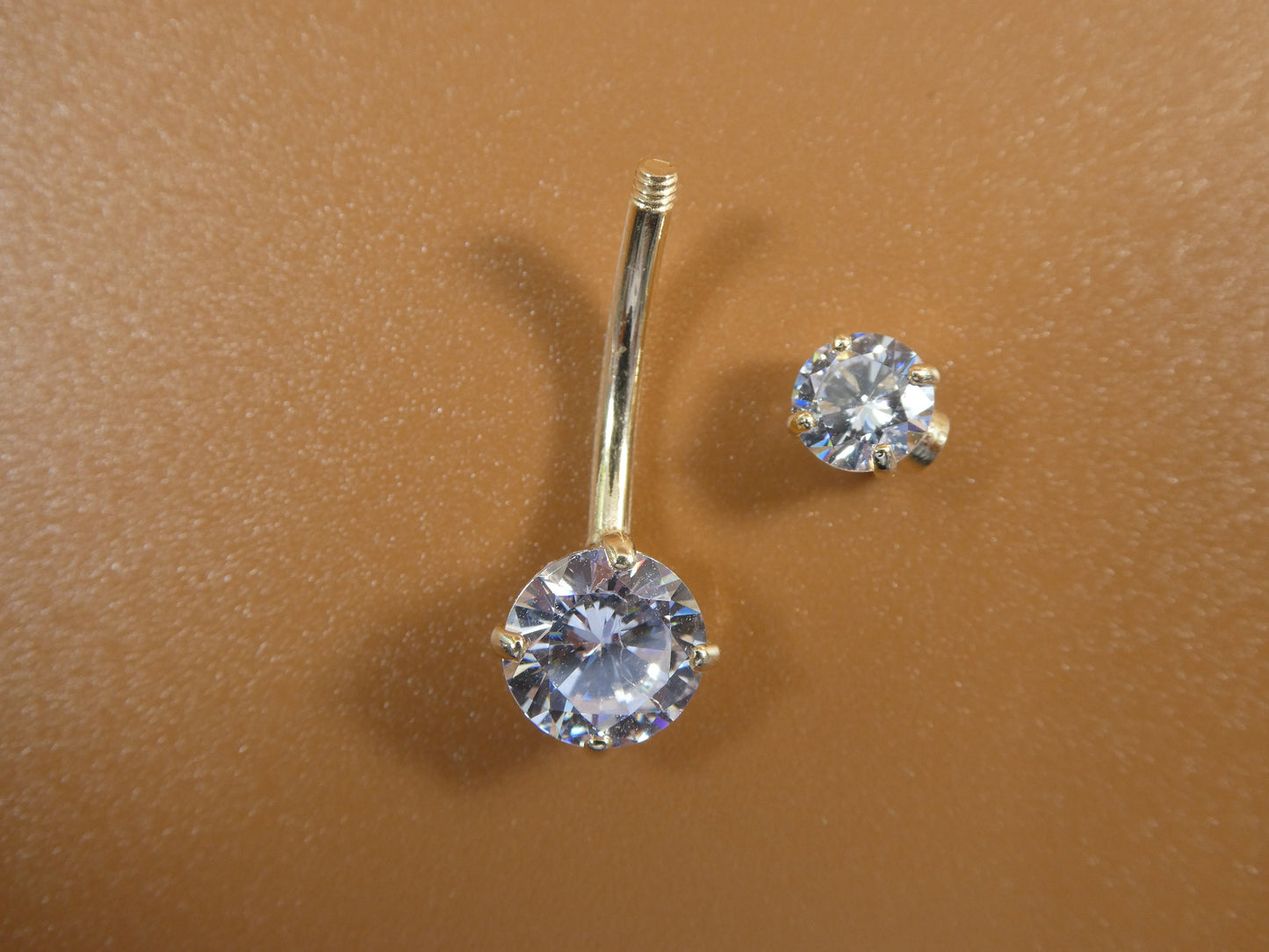14k real solid yellow gold 7mm stone belly button ring piercing