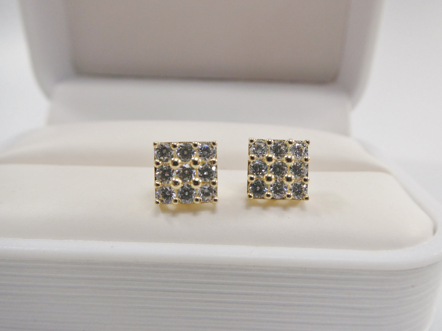 real 10k solid yellow gold square push post stud earring