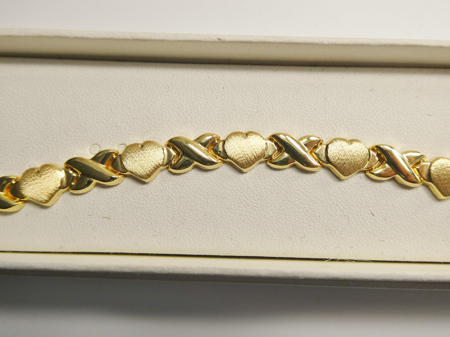 real 925 sterling silver x heart bracelet 14K yellow gold satin finish