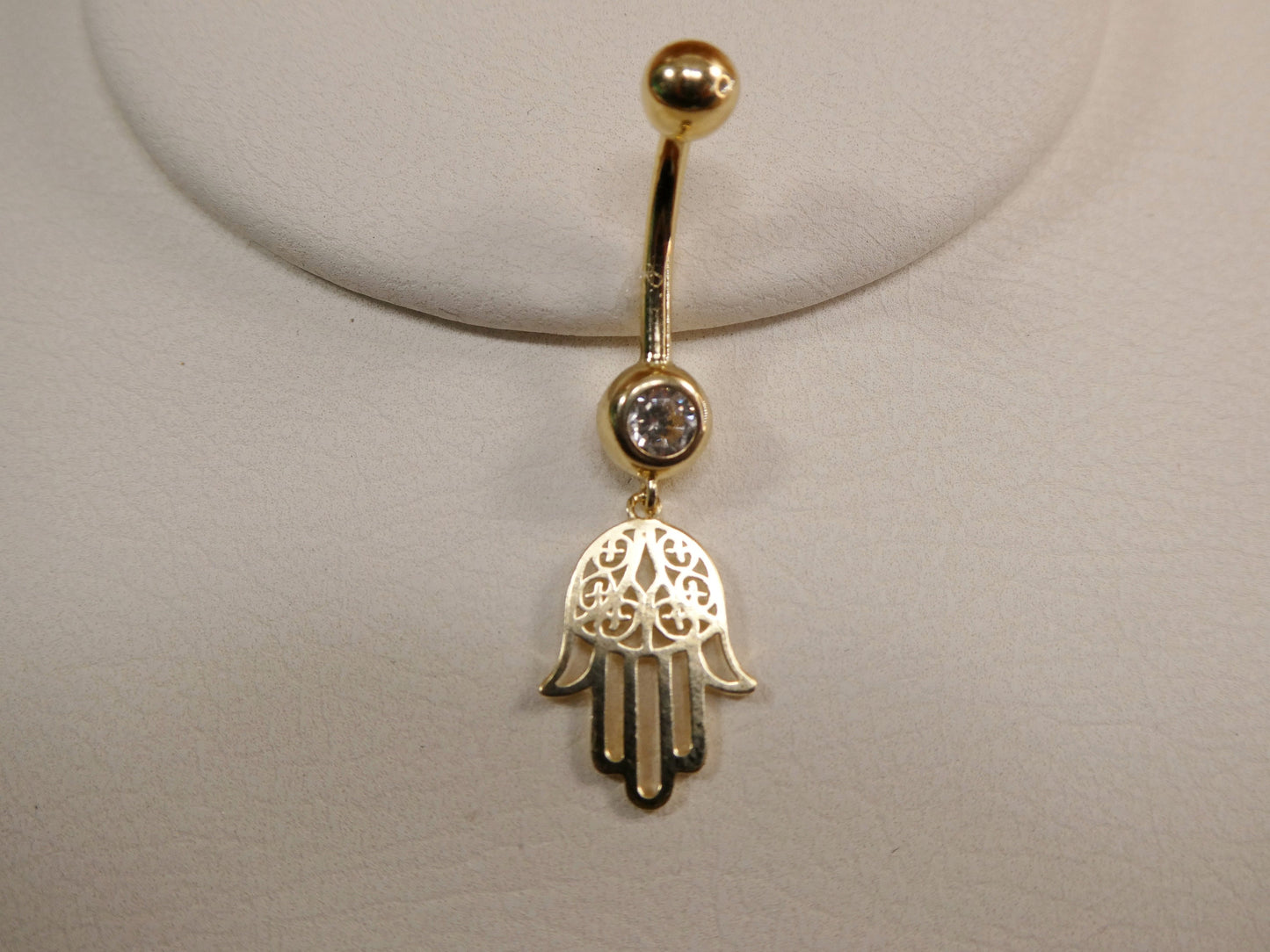 14k real solid yellow gold dangling hamsa hand belly button ring piercing