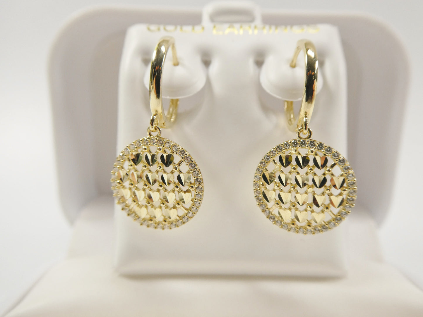 10k real solid yellow gold circle drop all tiny heart huggie earrings