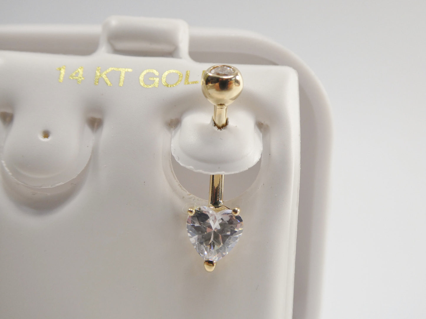 14k real solid yellow gold 6mm heart stone belly button ring piercing
