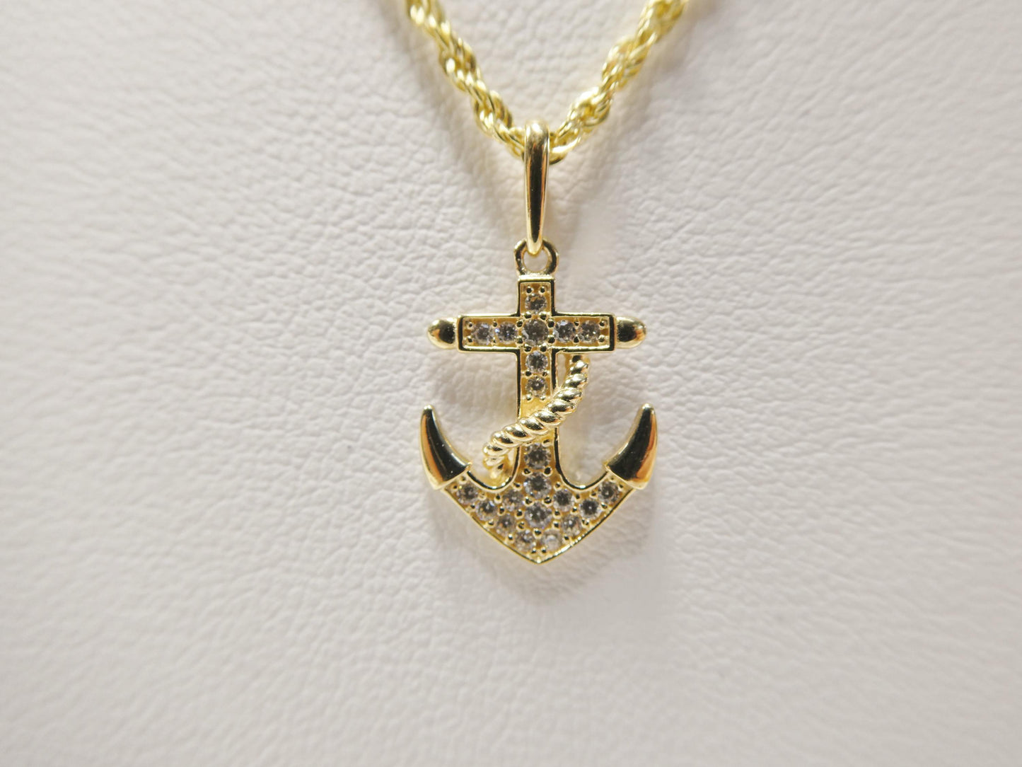14k real solid yellow gold anchor pendent and rope necklace