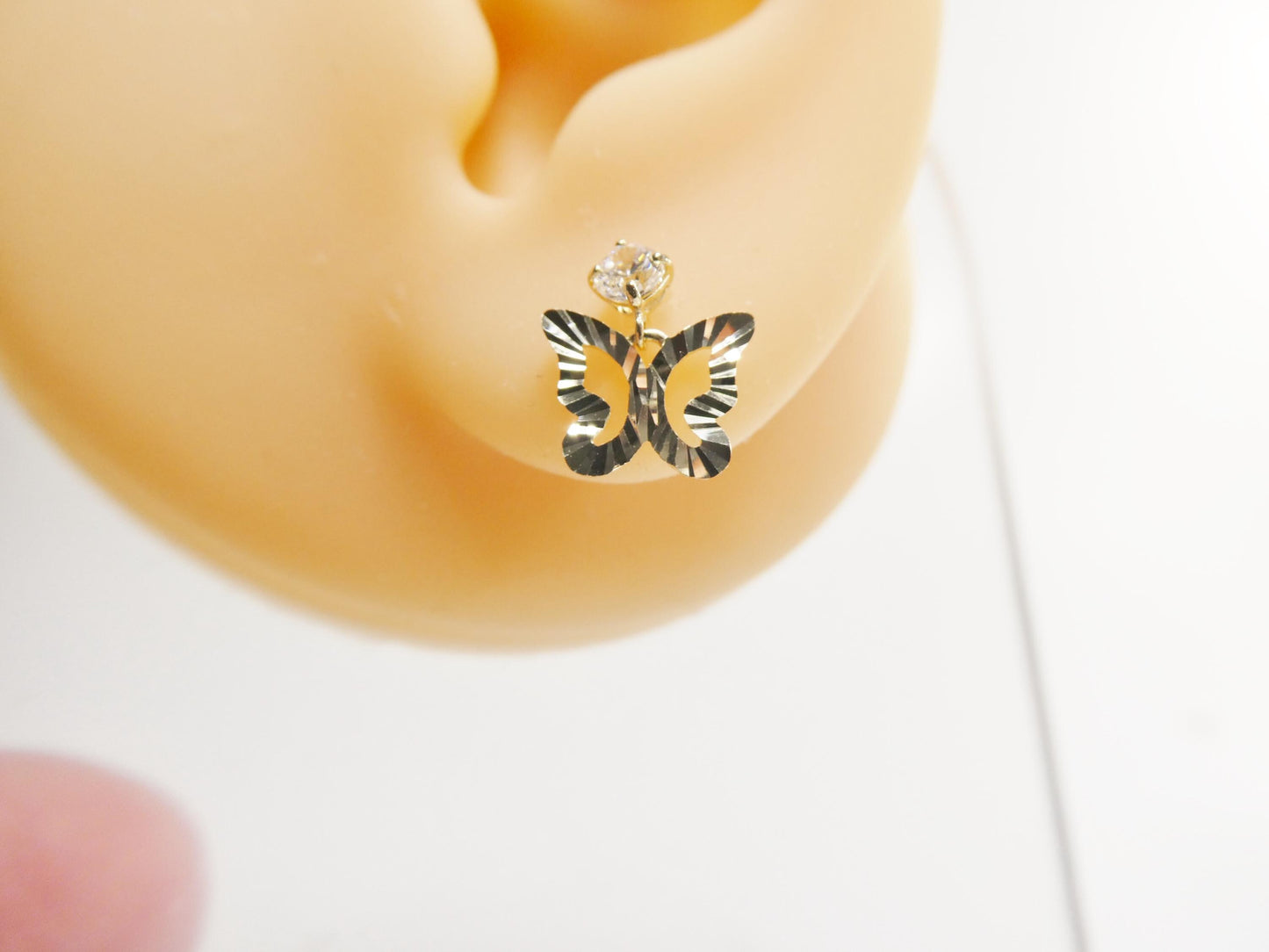 real 10k solid yellow gold design butterfly dangling push post earrings