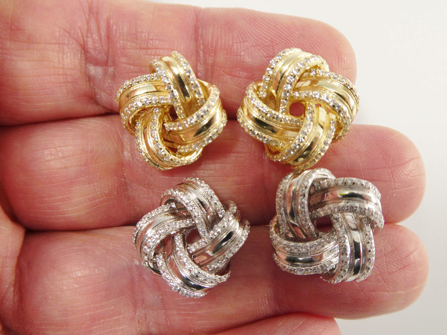real 925 sterling silver love knot style14k yellow gold color finish push post earring