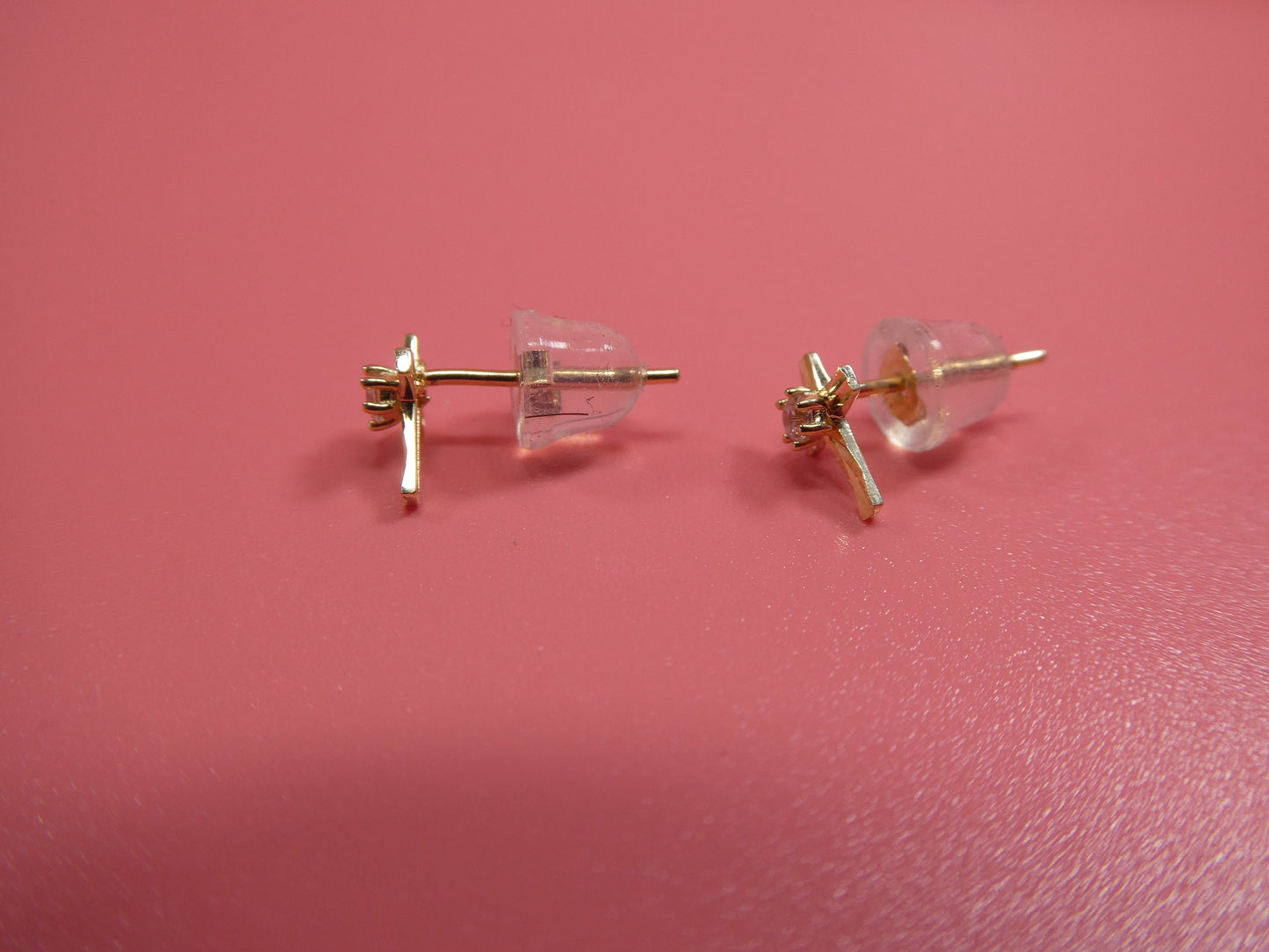 10k real solid yellow gold cross push post earrings