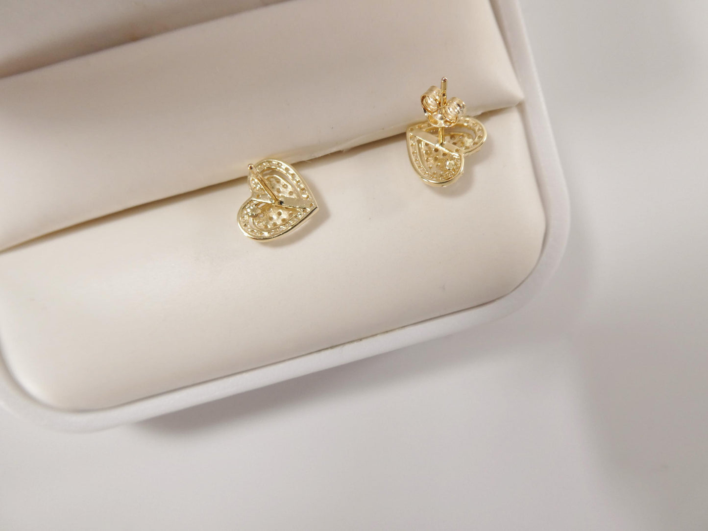 10k real solid gold double heart micro fave setting push back earrings