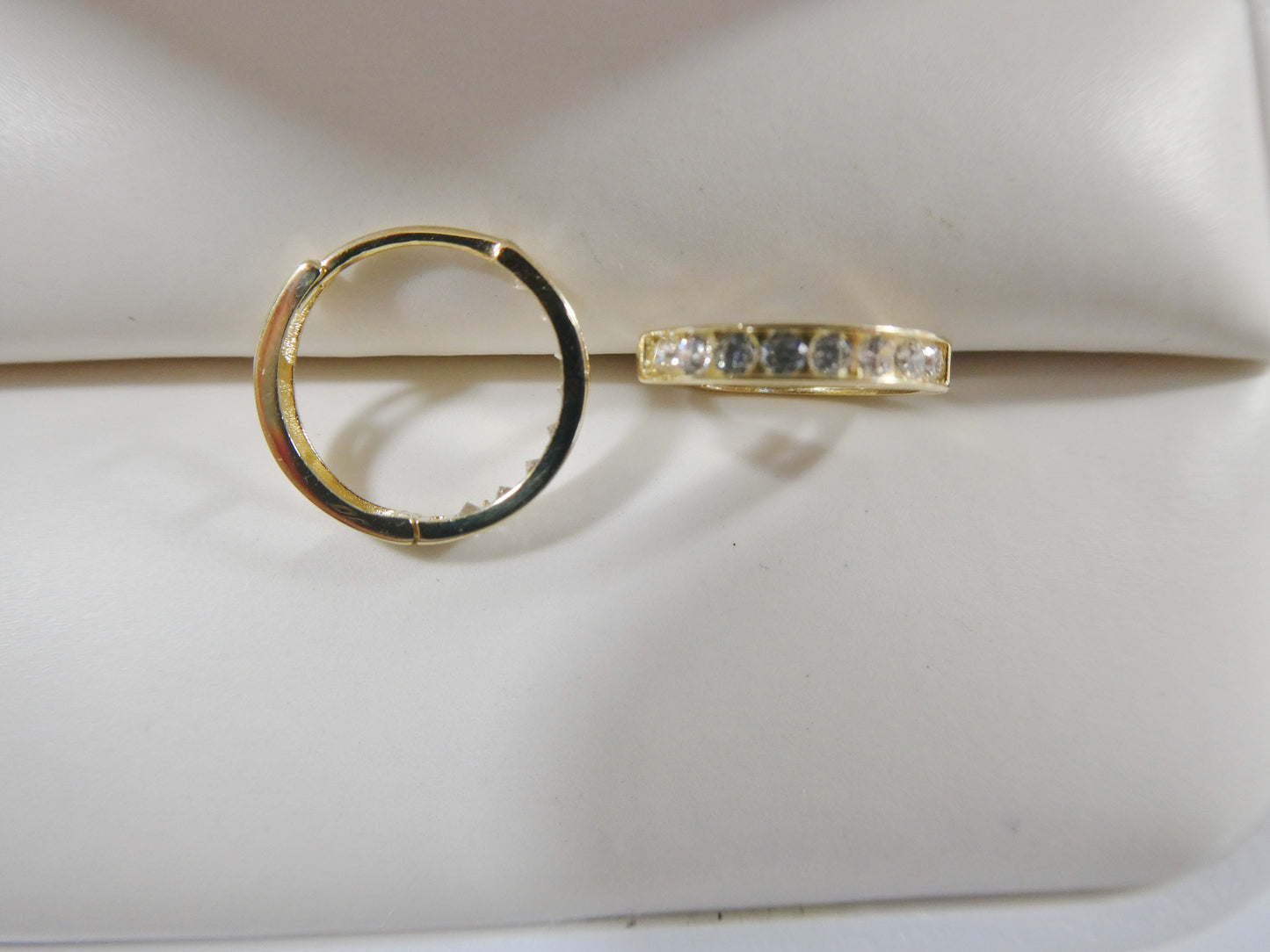 real 10k solid yellow gold cz earring / cartilage daith hoop huggie earring