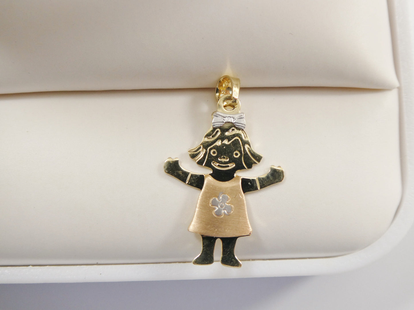 14k real solid yellow gold tri color small boy girl charm pendent
