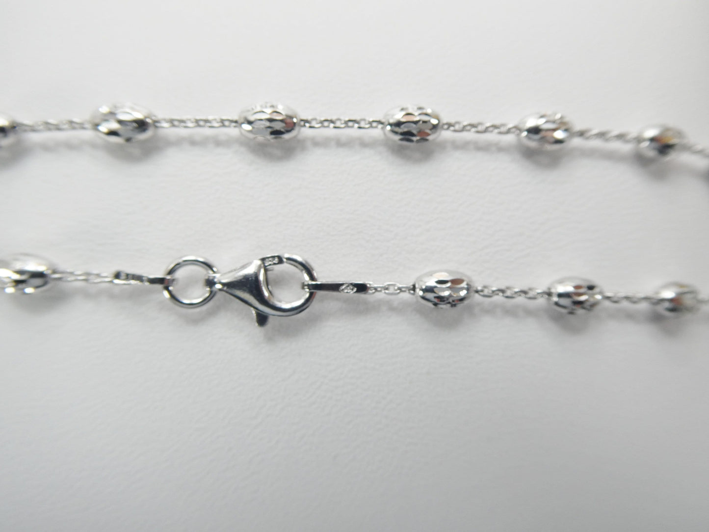 Real 925 sterling silver 10 inch cable chain bead anklet 14k white gold finish