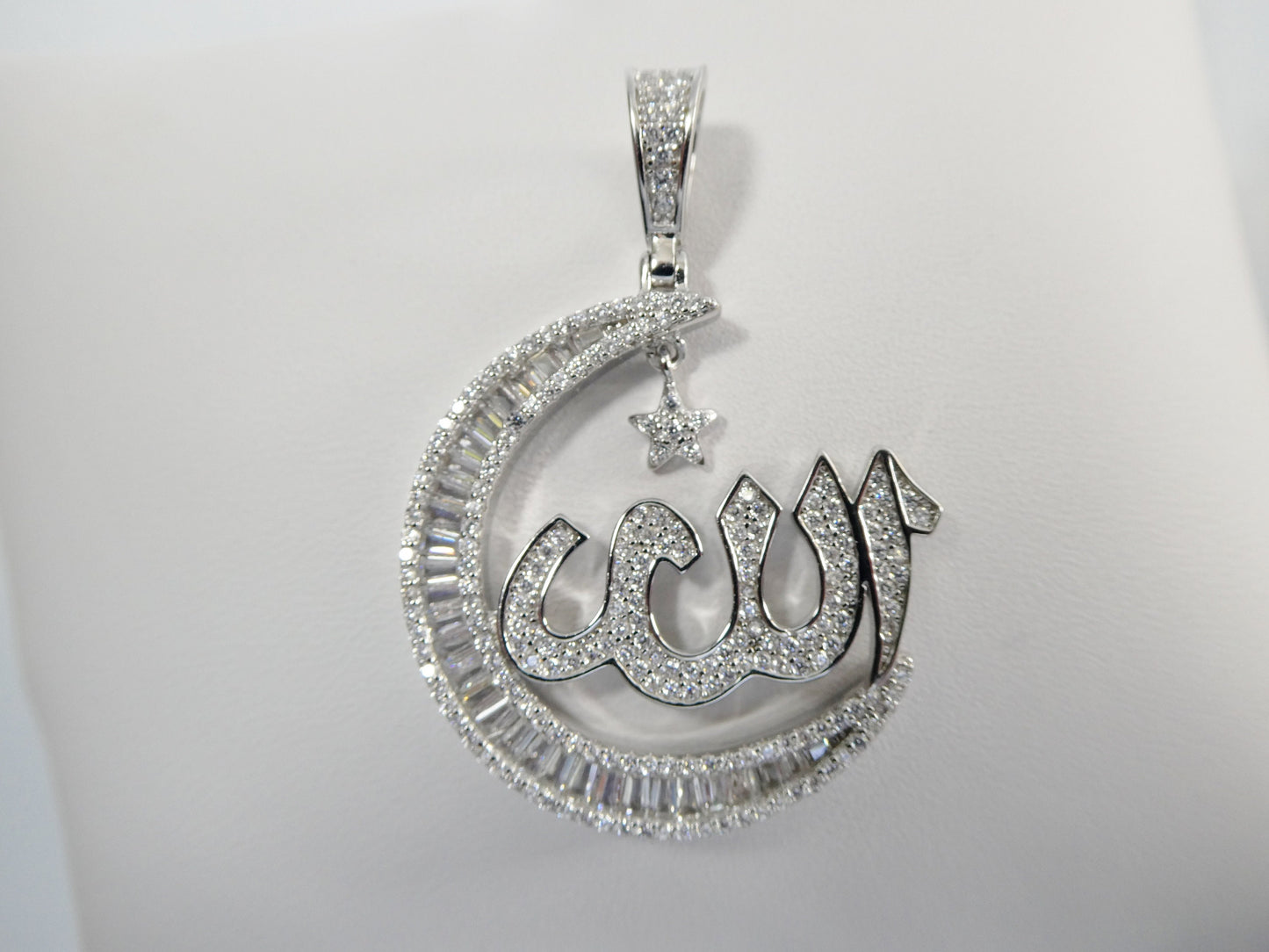 real 925 sterling silver large Muslim Allah pendent baguette stone charm