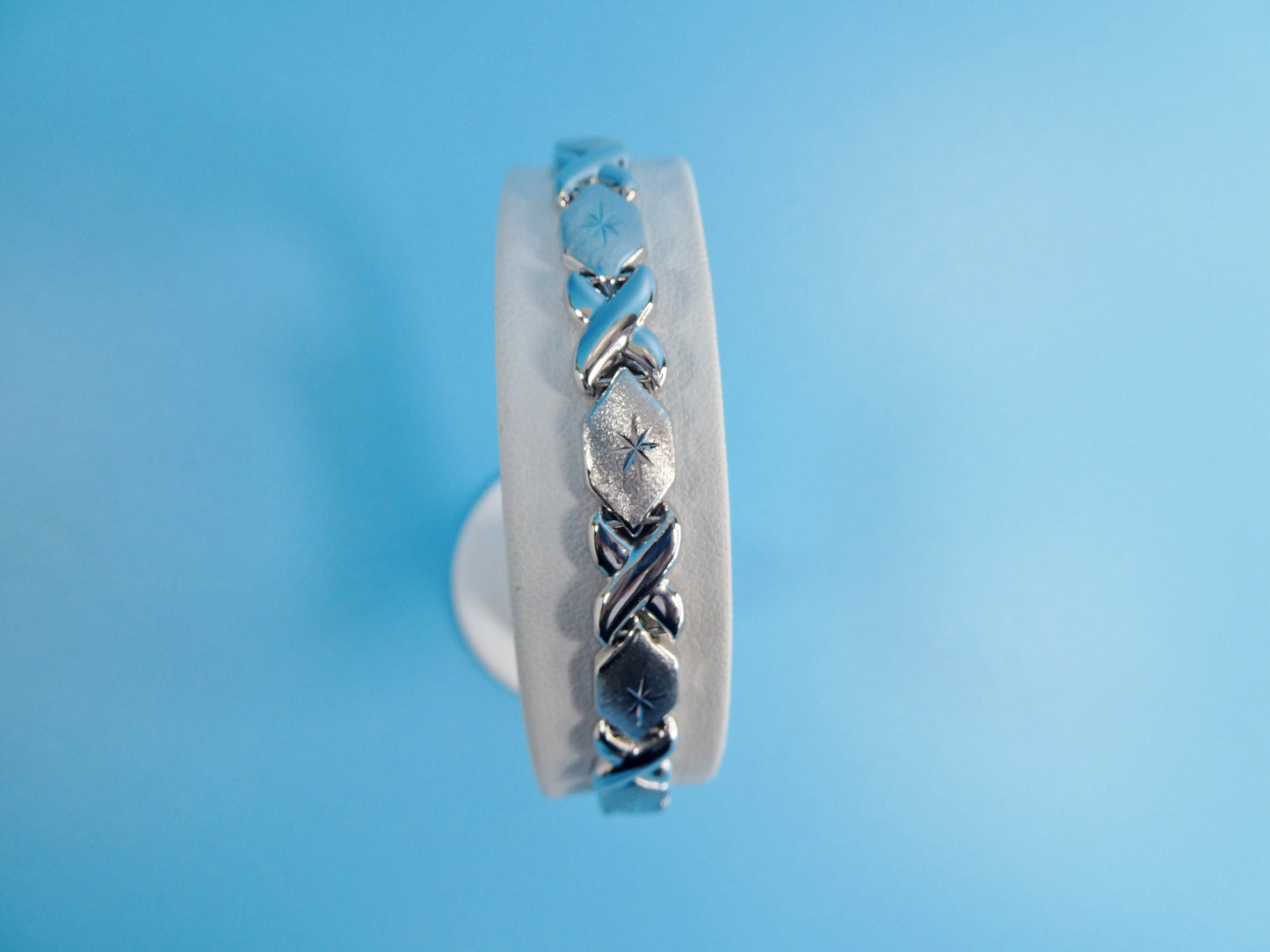 8 inch xoxo stampato bracelet 14k white gold color finish over real 925 sterling silver