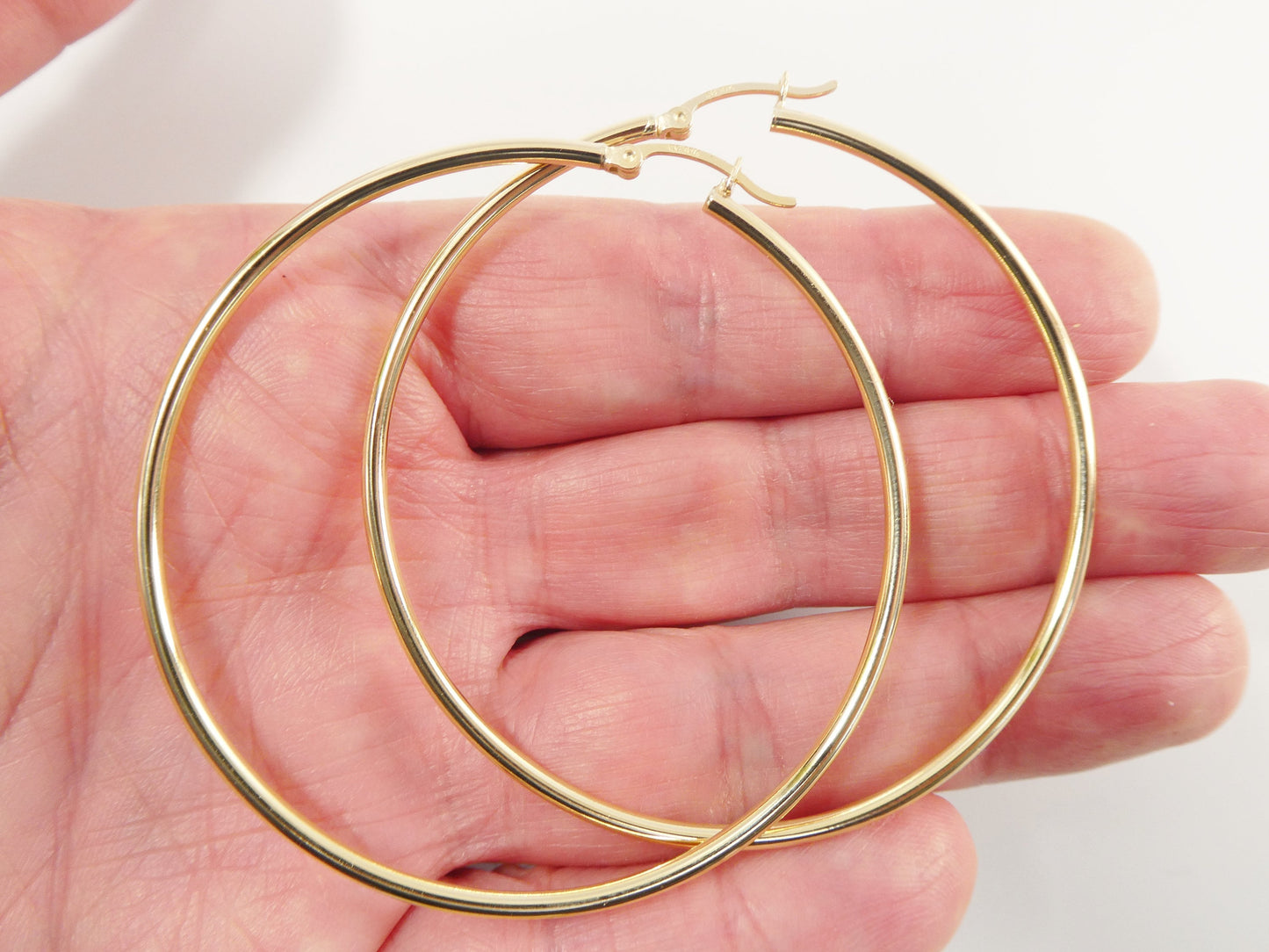 real 10k solid yellow gold plain high polish 60mm hoop earrings