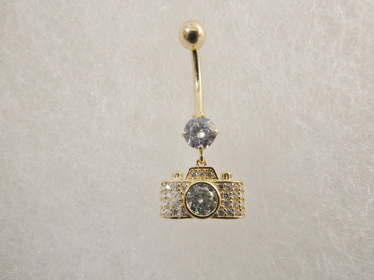 14k real solid yellow gold camera dangling belly button ring piercing