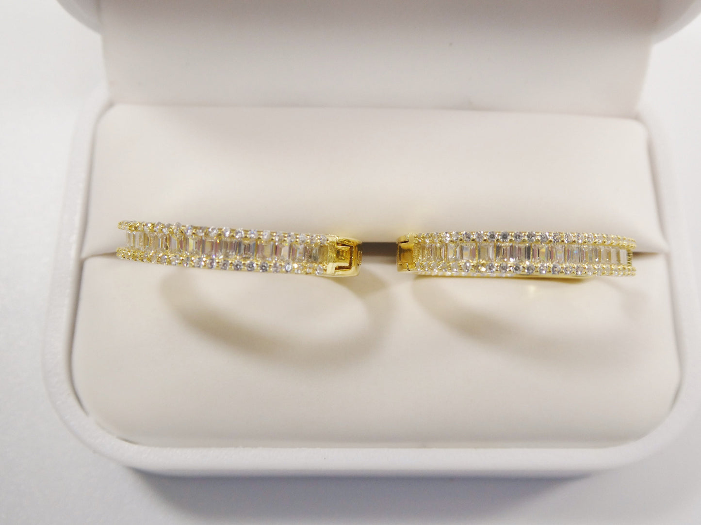 real 925 sterling silver 14k yellow gold color finish baguette setting earring