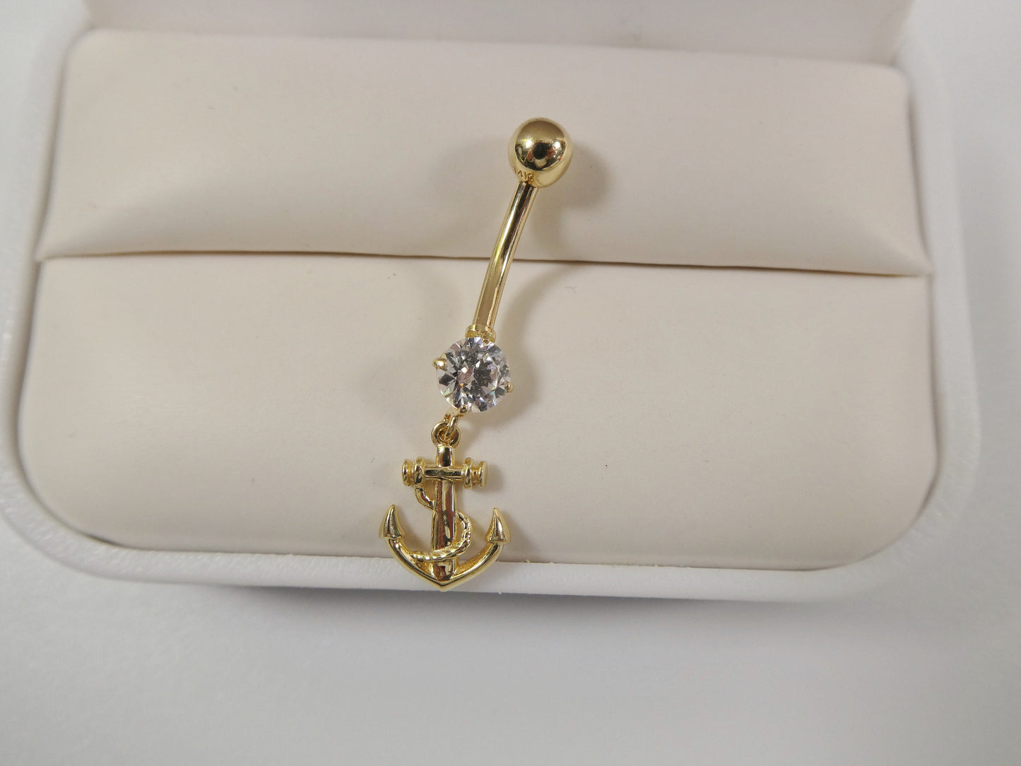 14k real solid yellow gold anchor navel belly button ring piercing