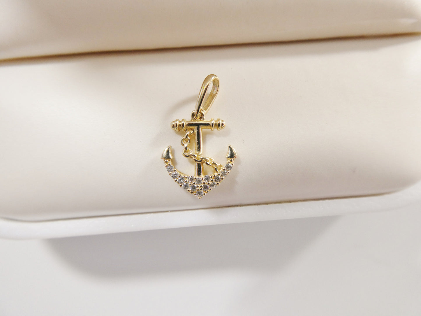 14k real solid yellow gold anchor pendent and cable necklace