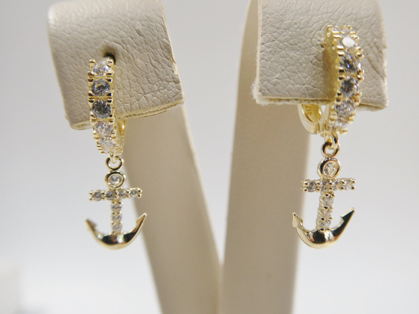 10k real yellow gold anchor dangling huggie hoop earring
