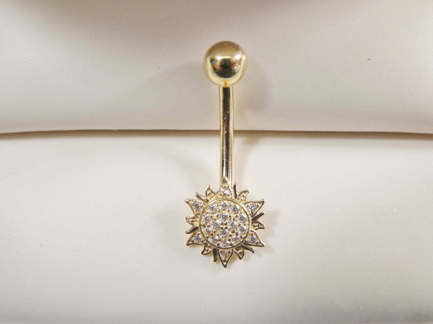 14k real solid yellow gold sun belly button ring piercing