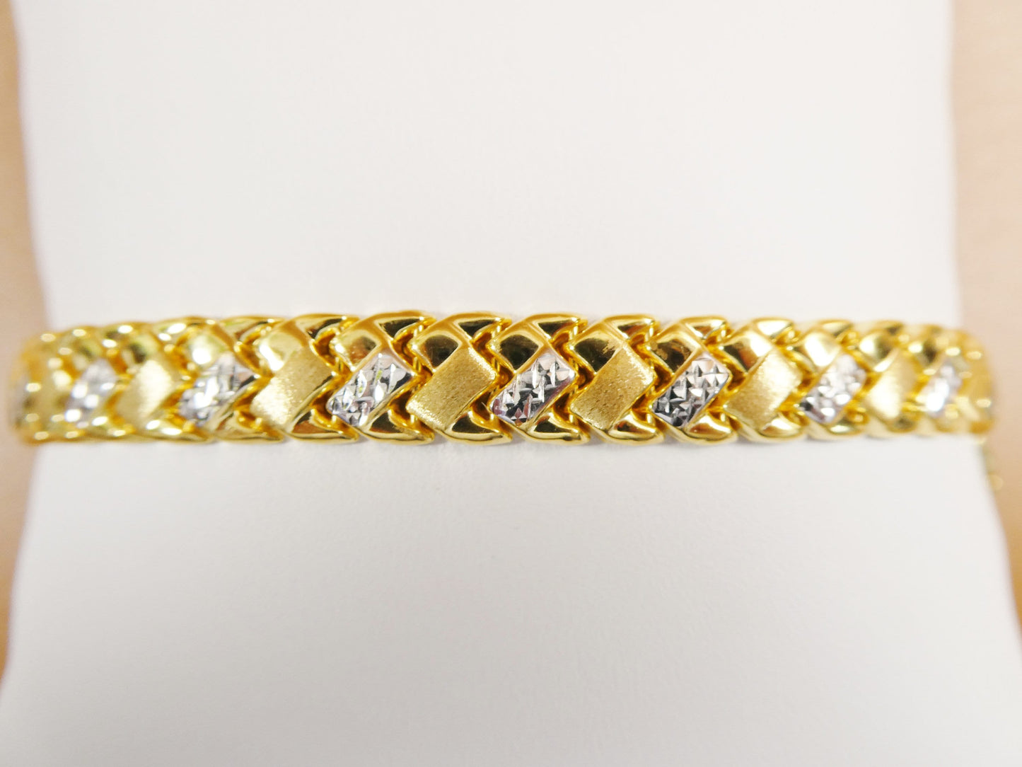 Two Tone Basket Bracelet: 14k Gold Finish, Sterling Silver