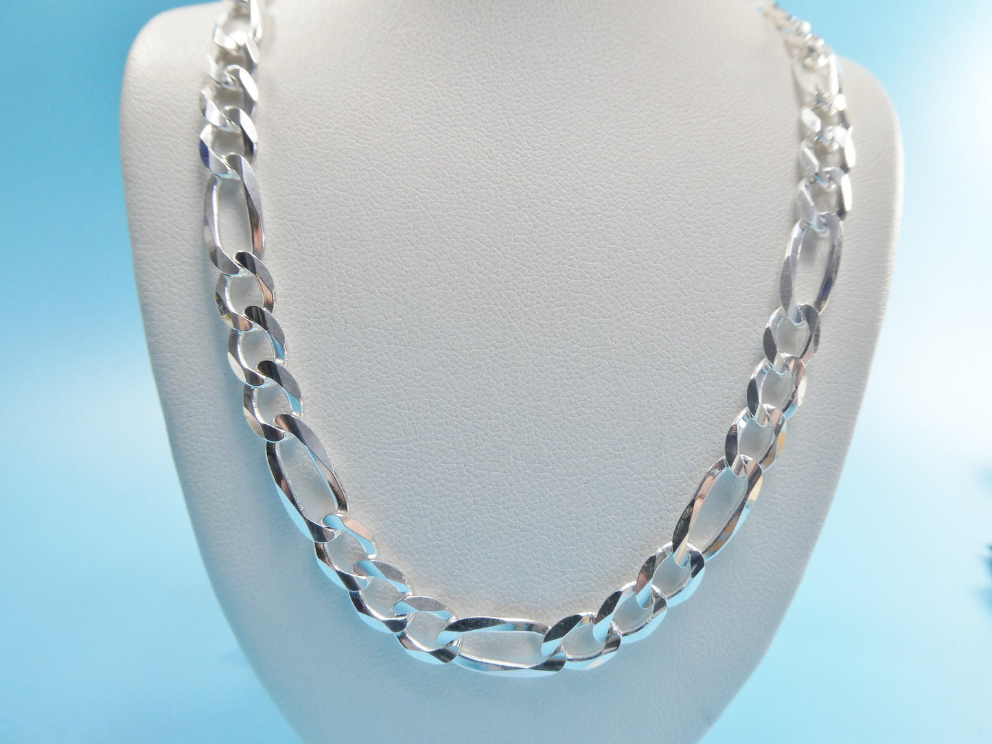 real 925 sterling silver 6.4mm Italian concave figaro solid chain lobster lock clasp