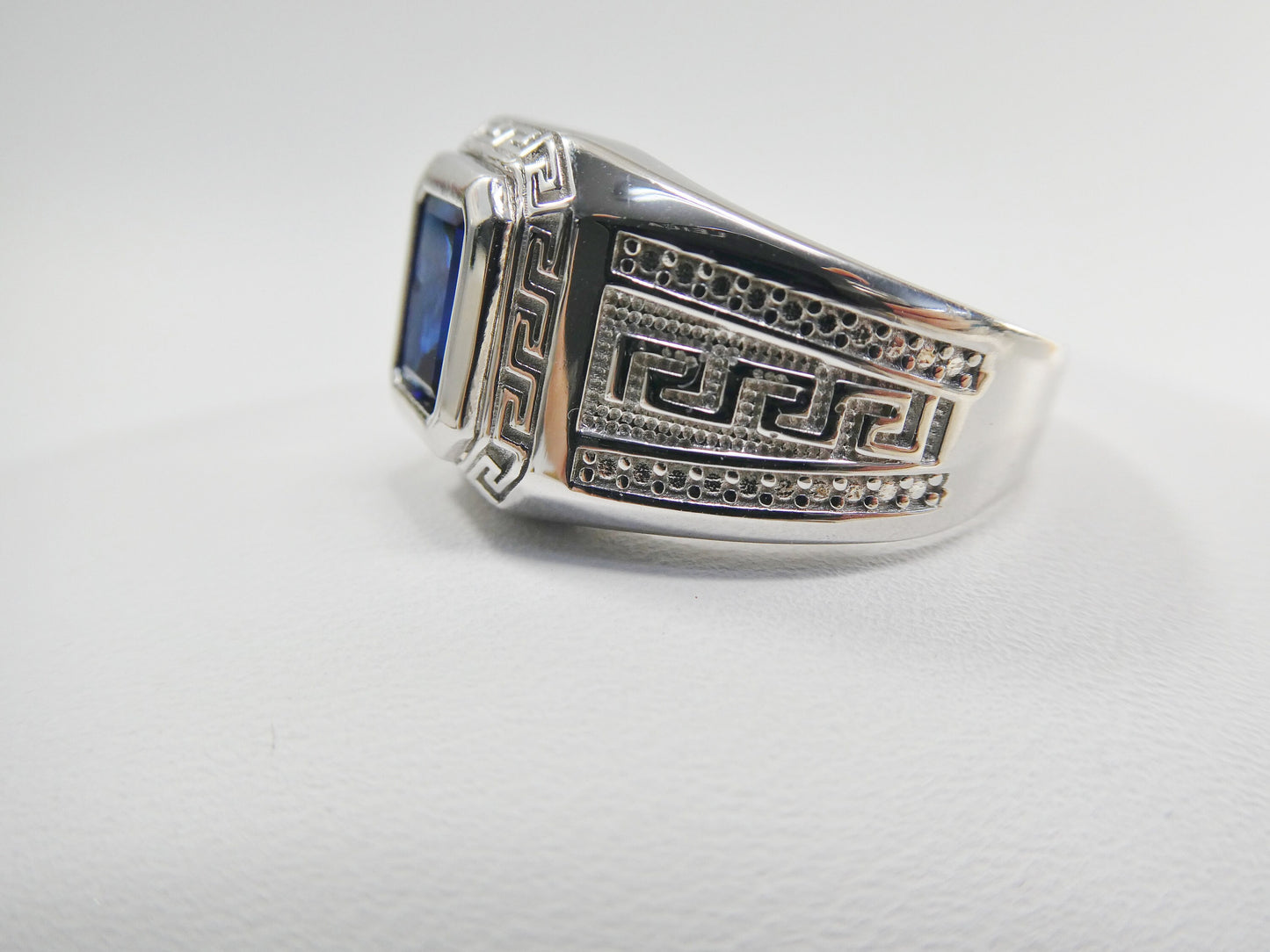 real solid 925 sterling silver men blue stone ring rhodium plating finish