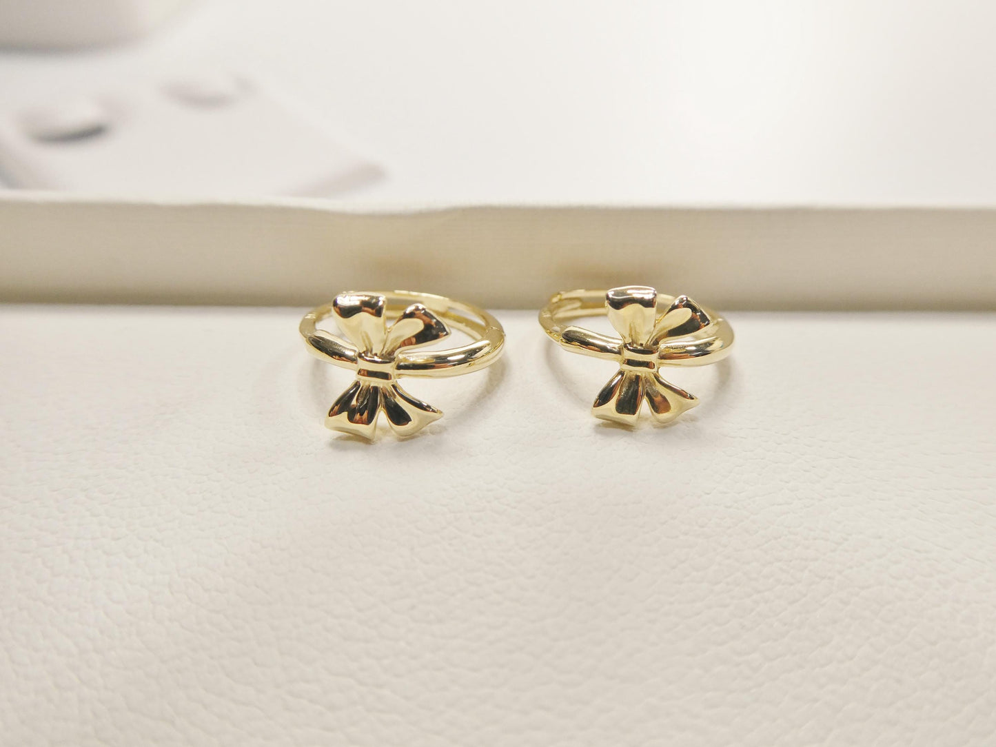 real 10k solid yellow gold designer bow hoop huggie earrings