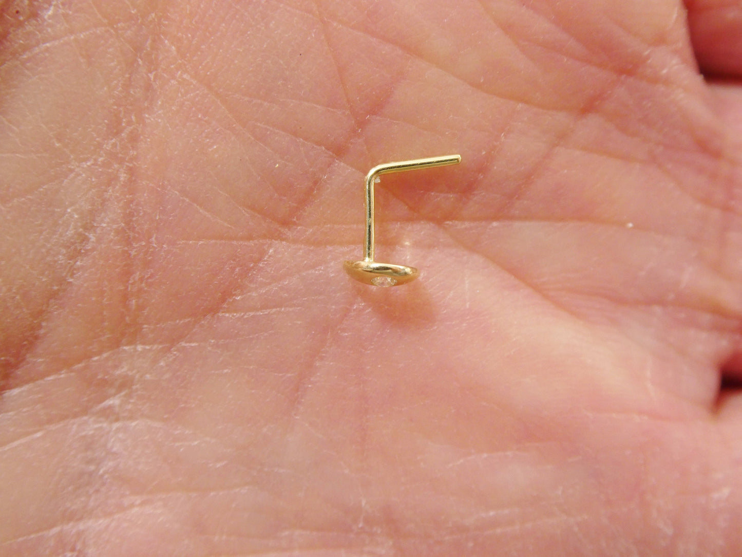 14k real solid yellow gold moon L shape nose ring
