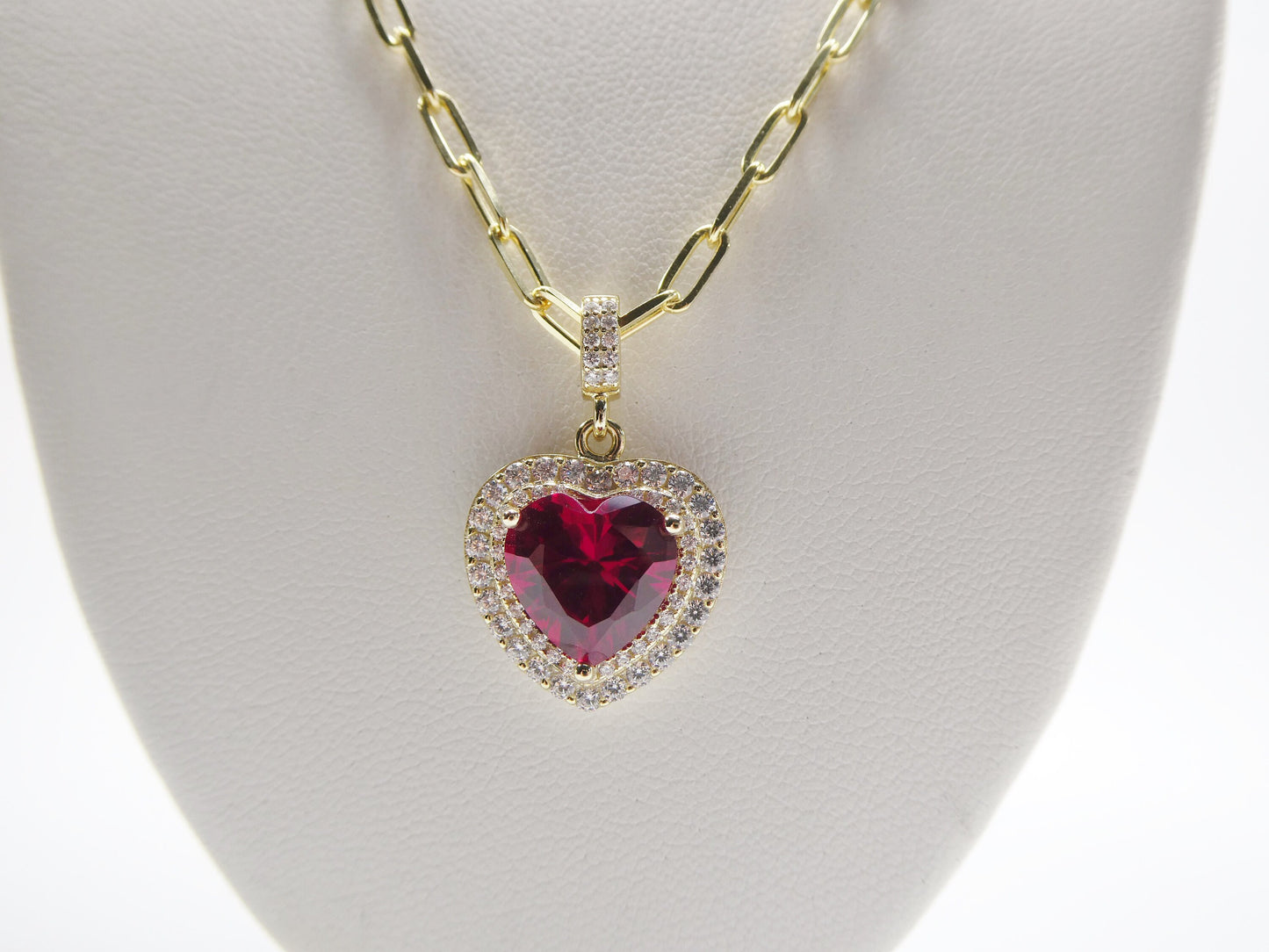 real 925 sterling silver heart red color stone 14k yellow gold color finish