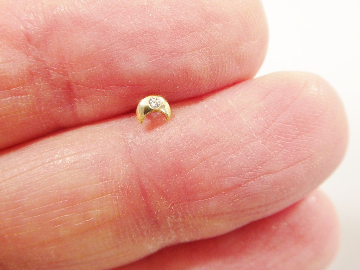 14k real solid yellow gold moon L shape nose ring