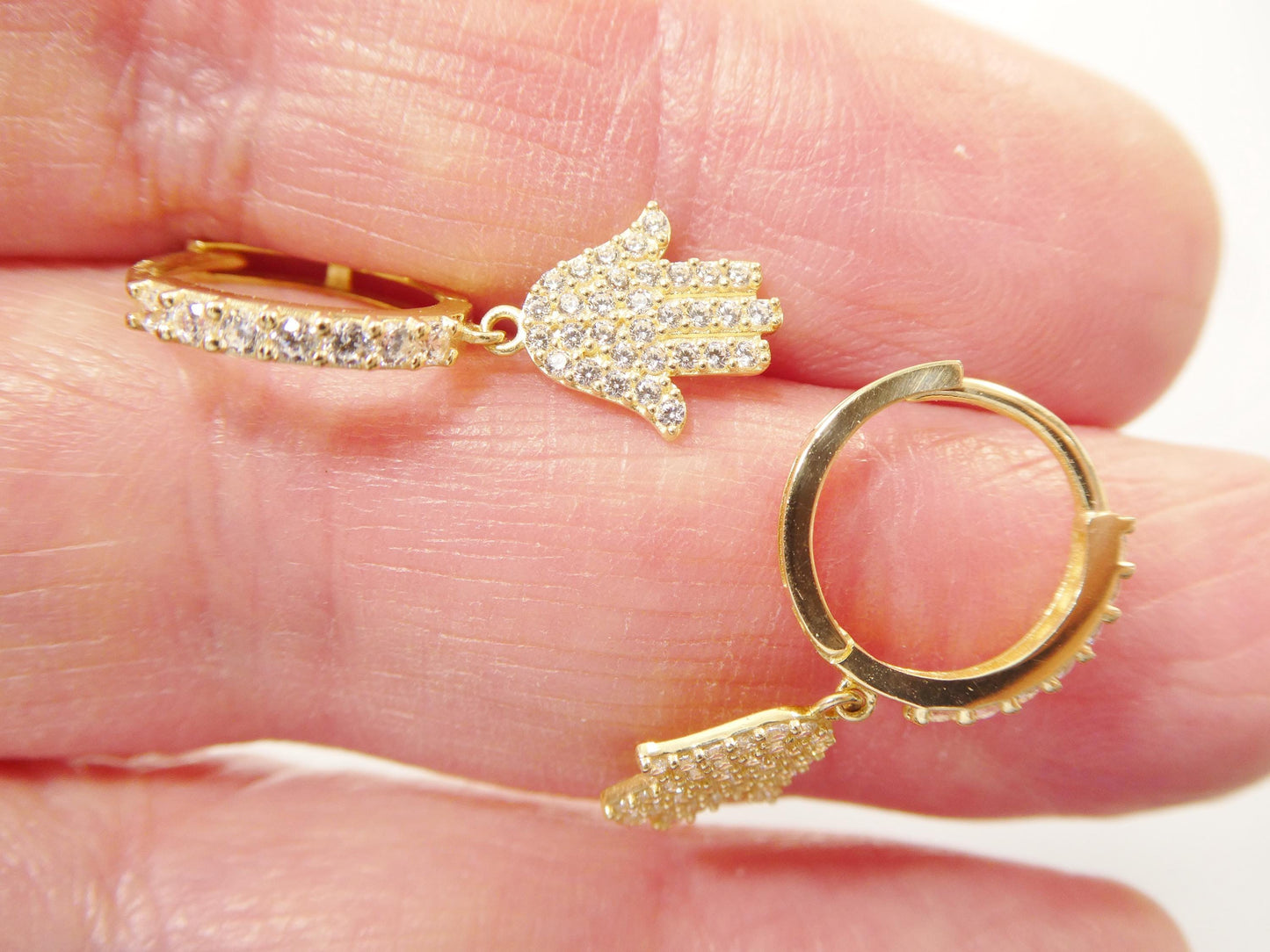 real 10k solid yellow gold hamsa hand hoop huggie earrings