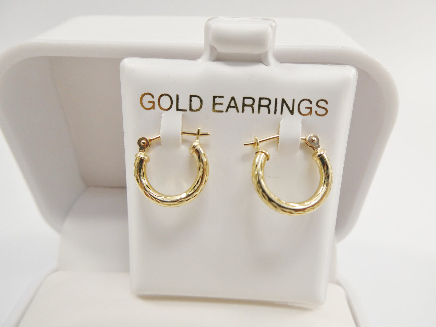 real 10k solid yellow gold diamond cut hoop 12mm tube earring