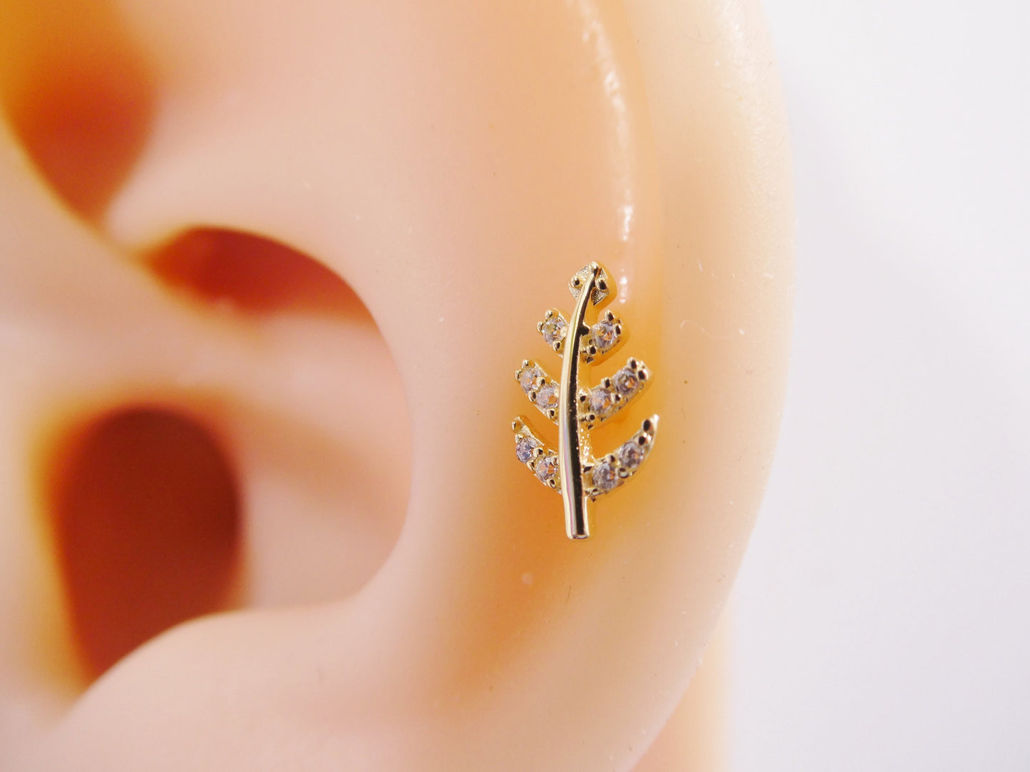 14k real solid yellow gold leaf helix cartilage leaf earring