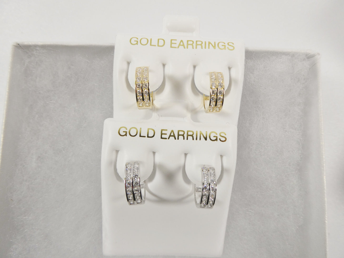 real 10k solid yellow gold 2 line prong setting small huggie hoop earring