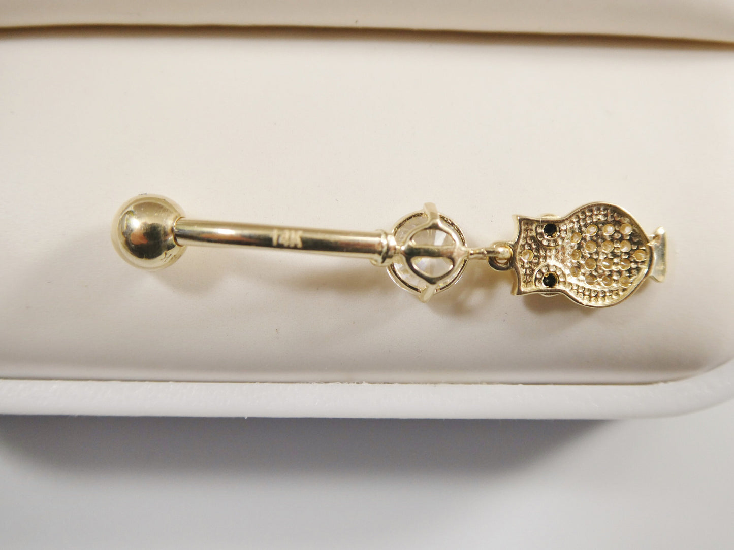 14k real solid yellow gold owl dangling belly button ring piercing