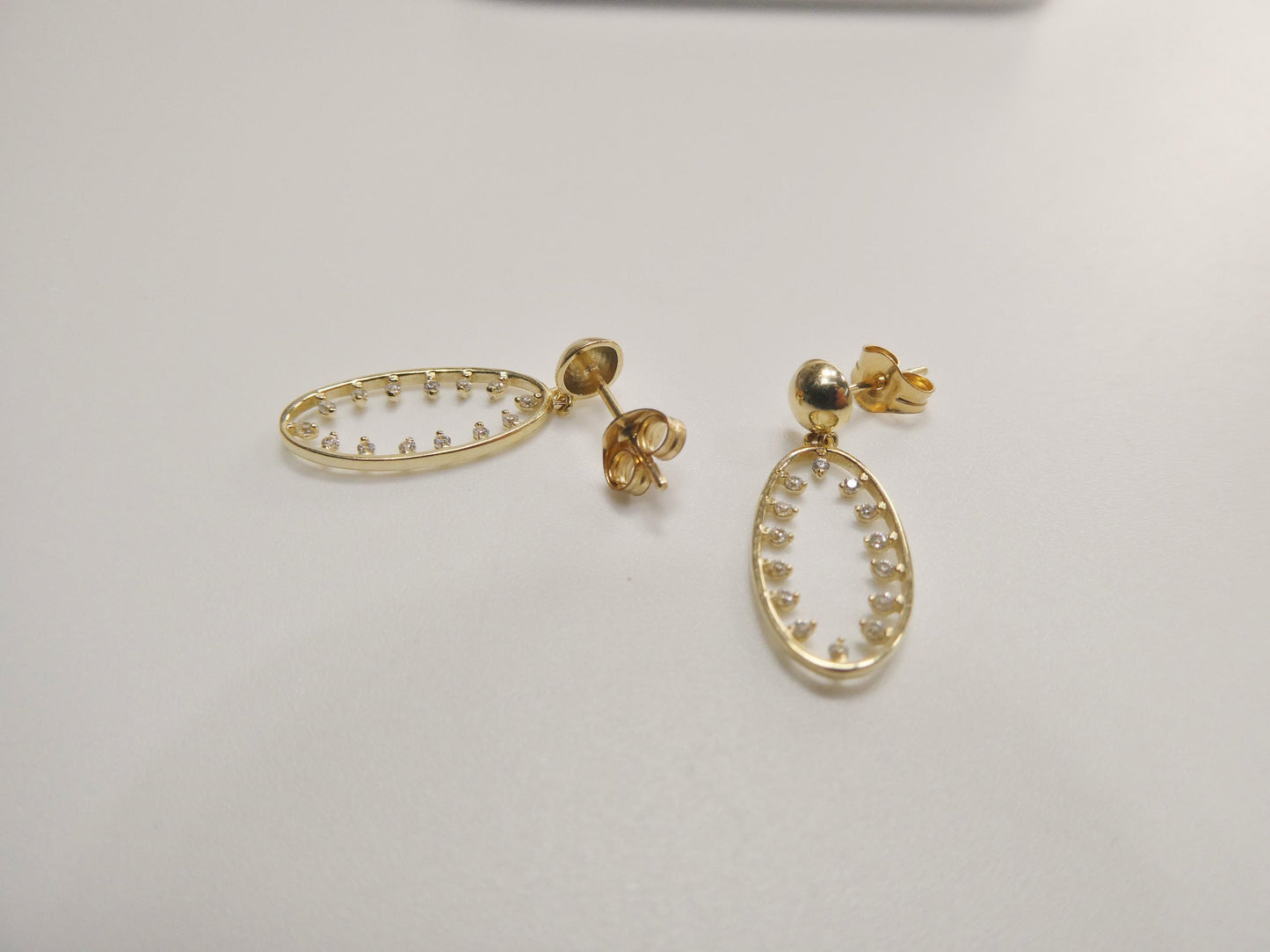 real 10k solid yellow gold oval drop dangling push post earrings