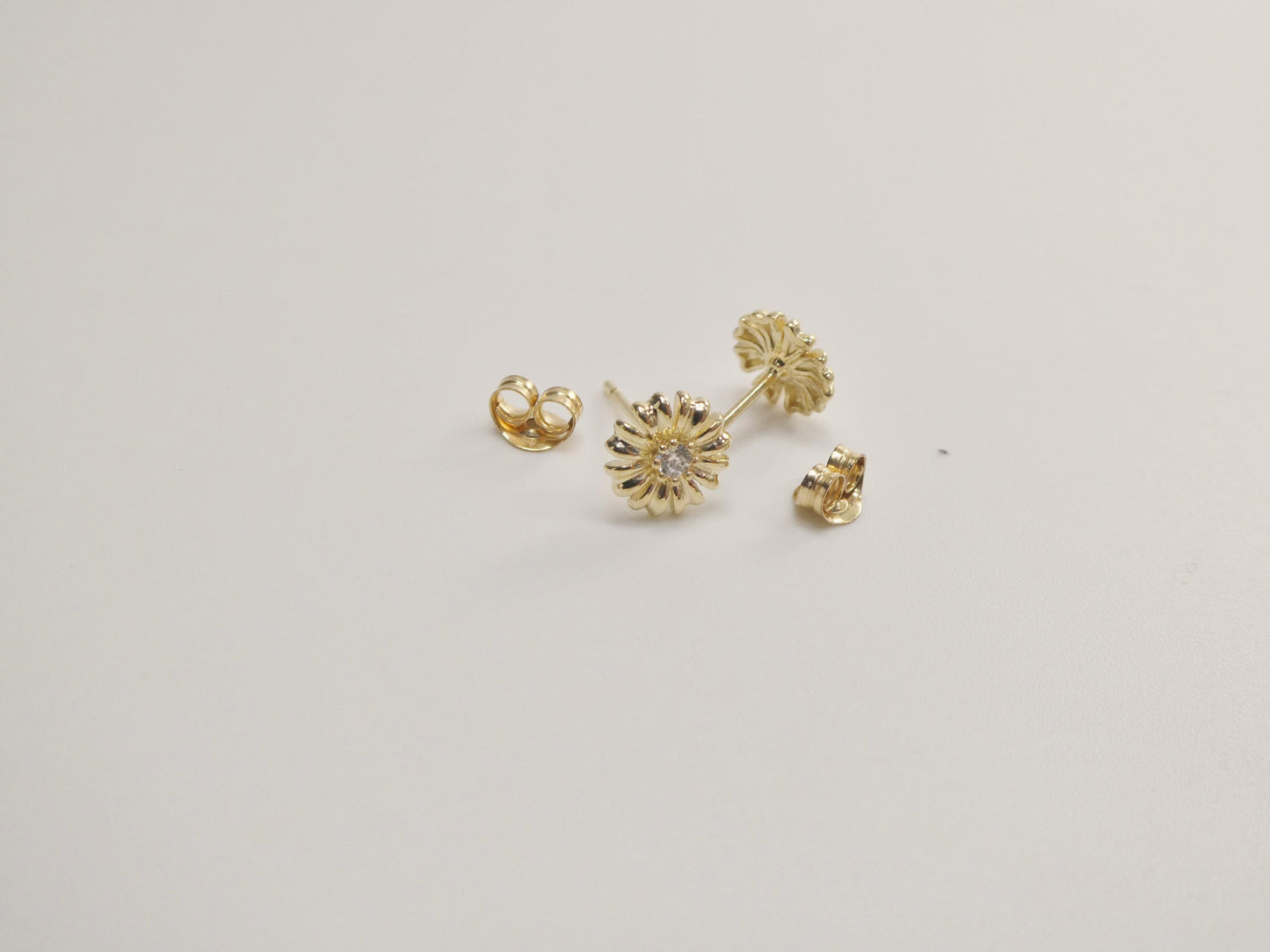 real 10k solid yellow gold floral push post earrings
