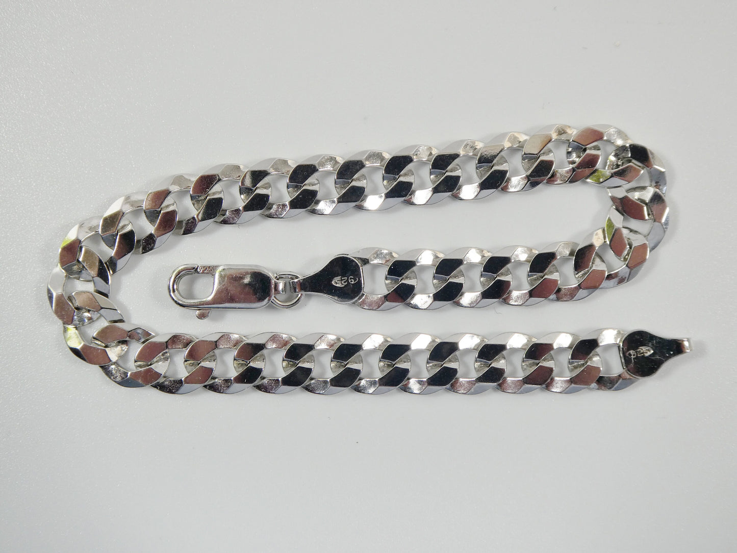 real 925 sterling silver 8 inch bracelet Italian flat curb 6mm / 7mm / 8mm 14k white gold finish